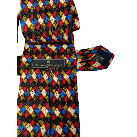 Ermenegildo Zegna Mens Multicolor Diamond Pattern Silk Tie - Picture 2 of 10